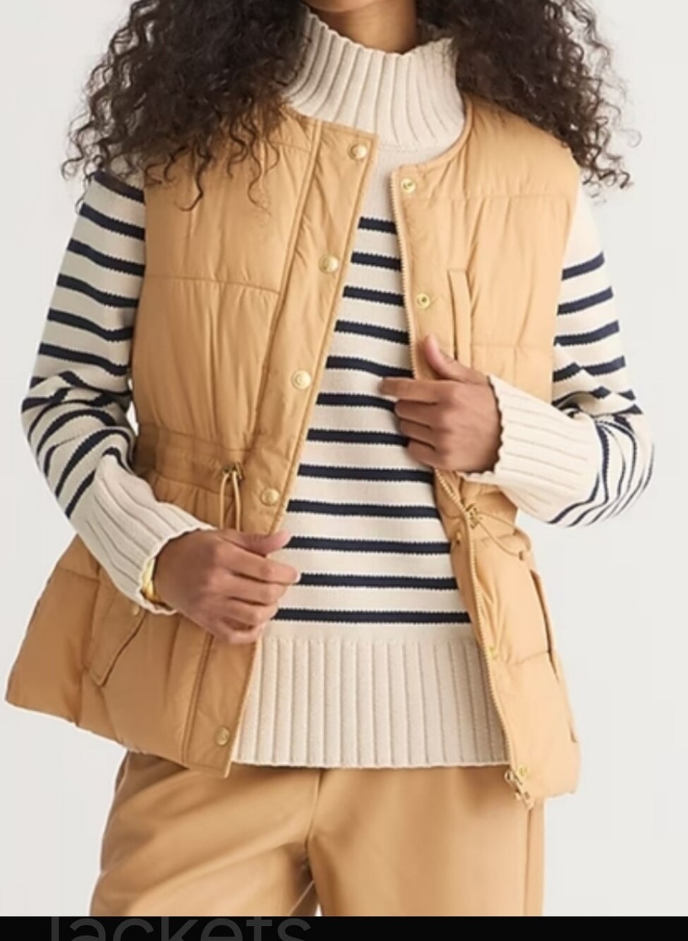 J. Crew Quilted Sleeveless Puffer Vest in Camel